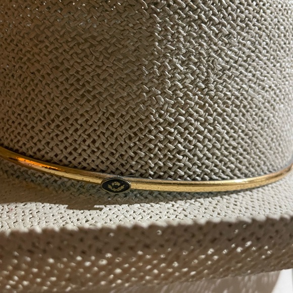 Vintage 90s Wide brim curved straw flat top cowboy hat gold band main image 4